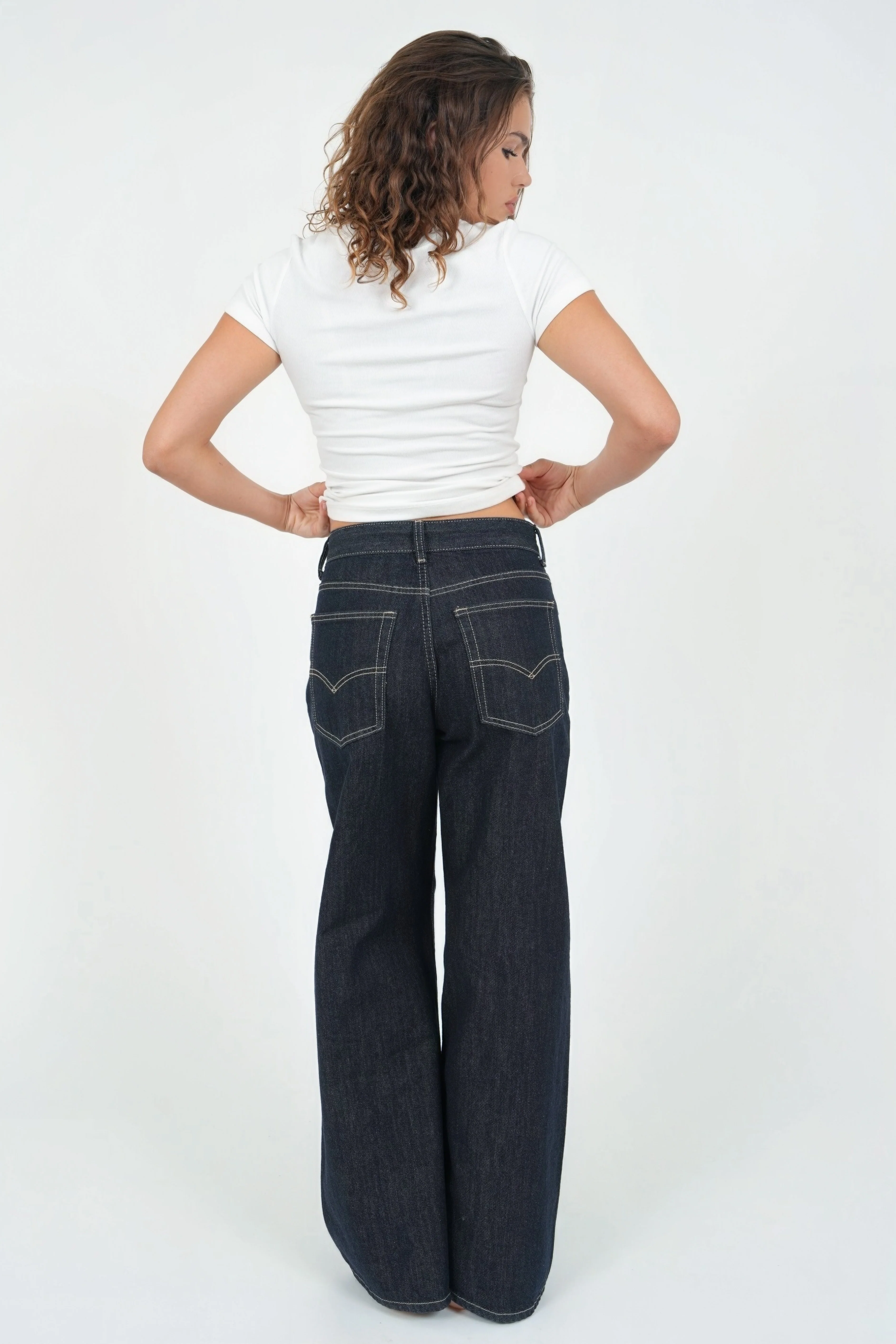 "Wide leg" jeans dark blue - Image 4